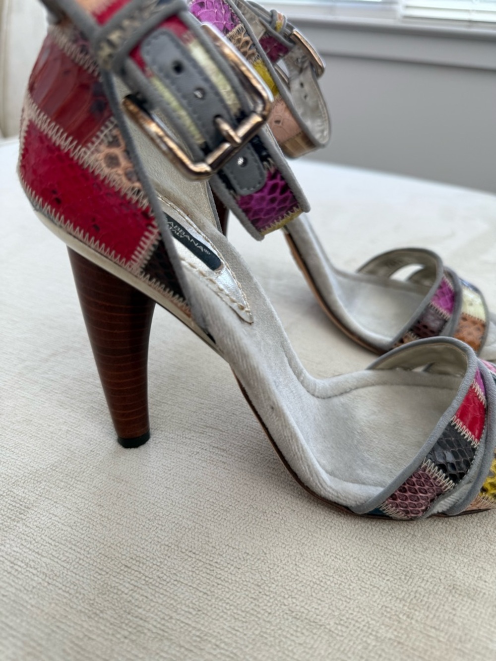 Dolce & Gabbana Multicolor Patchwork Leather Ankle-Buckle Heels